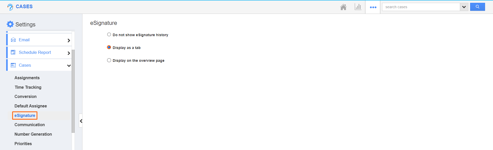 Cases-Settings eSign tab.png Cases - Settings eSign tab